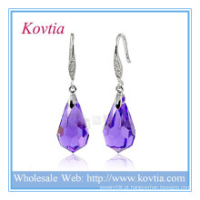 Moda jóias de cristal roxo loja de moda 925 brinco de prata esterlina